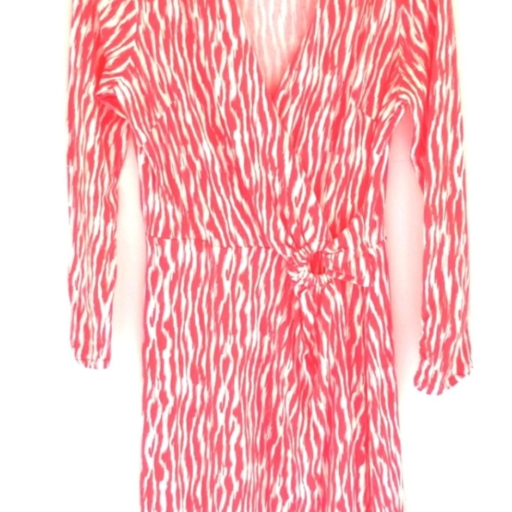 Pendleton Red and White Faux Wrap Long Sleeve Dress